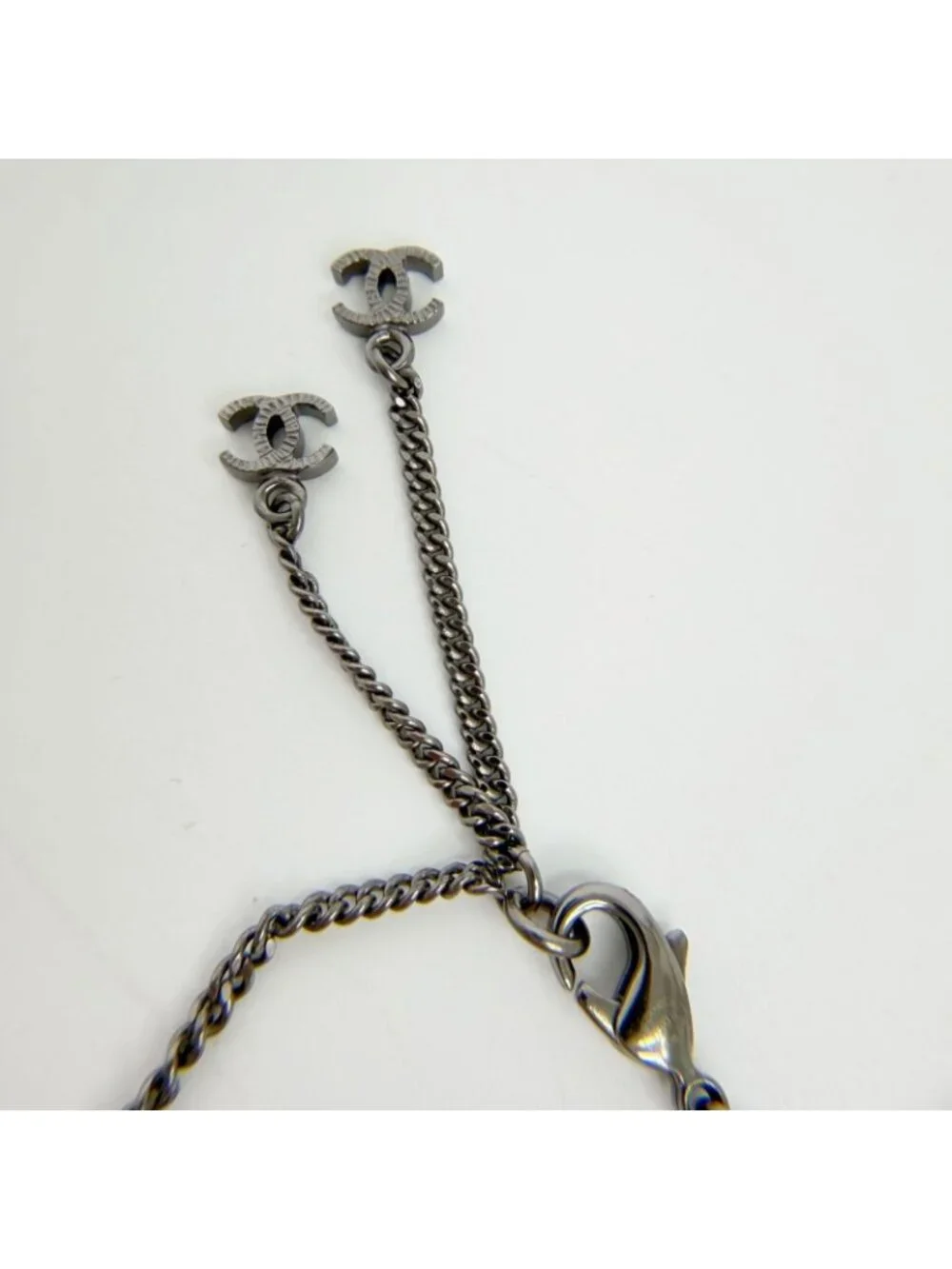 Chanel CC Logo Necklace Plated Rhinestone Silver Vintage